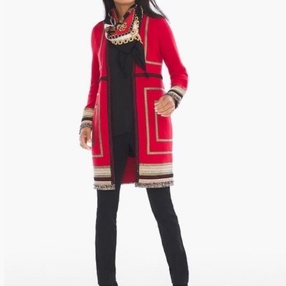 Chico’s 3 Cherry Red Reba Embellished Duster Cardigan XL - Picture 2 of 10